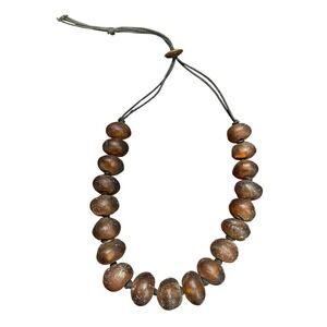 Brown Seed Bead Necklace Adjustable Cord Boho Statement